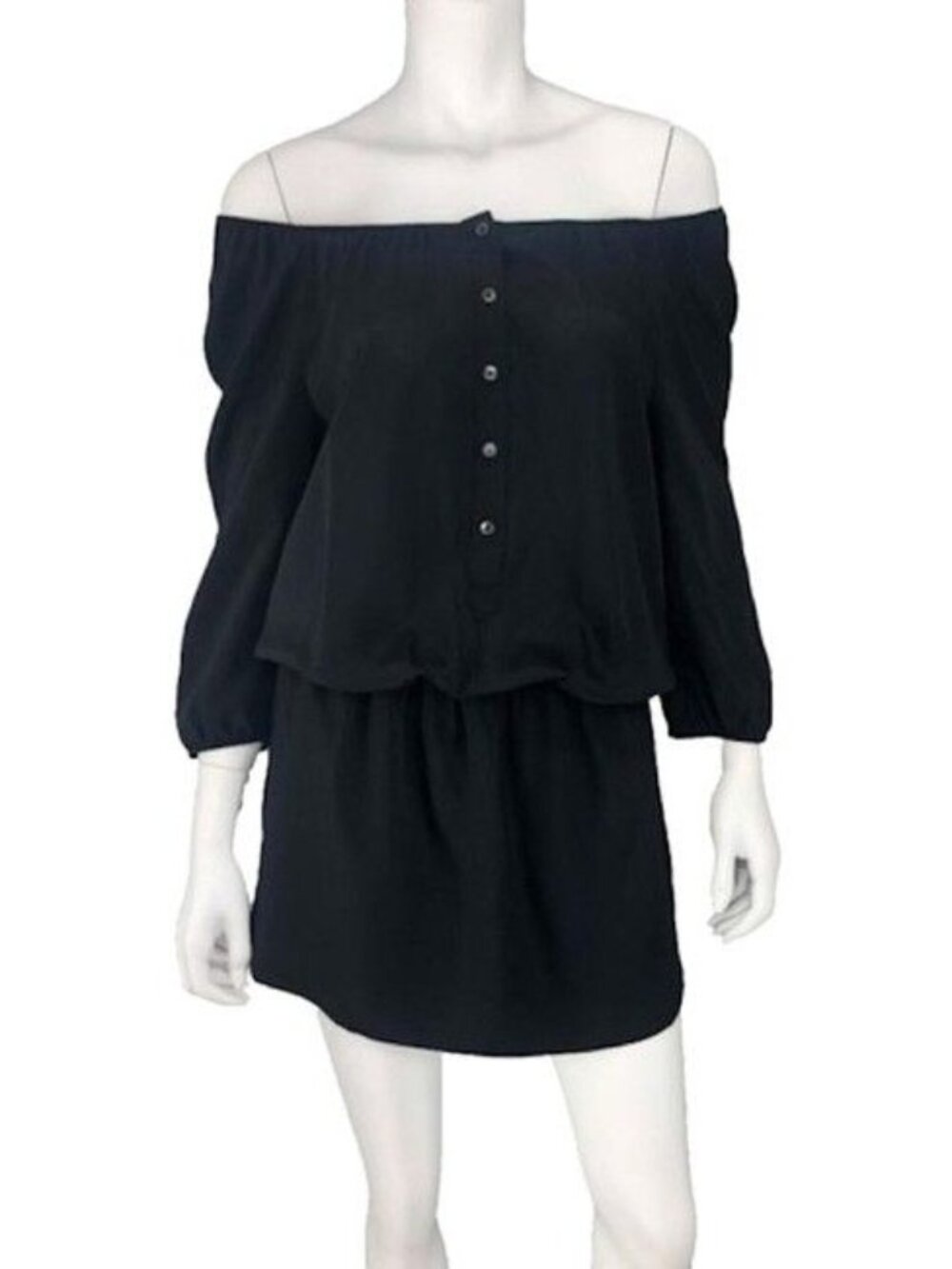 Express Black Off Shoulder Dress With Functional Buttons & Elastic Waist